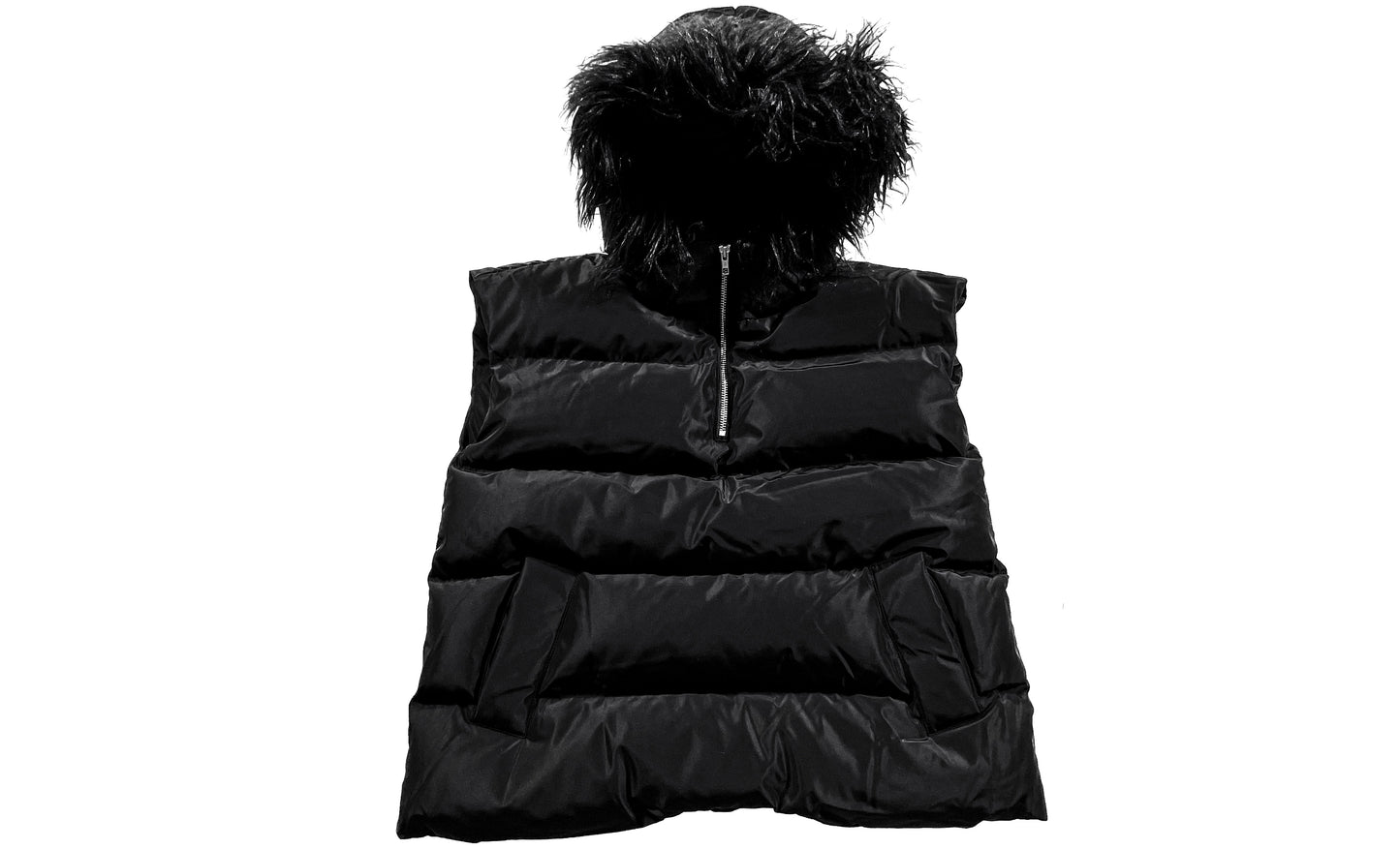 01 BLK HALF ZIP SLEEVELESS PUFFER